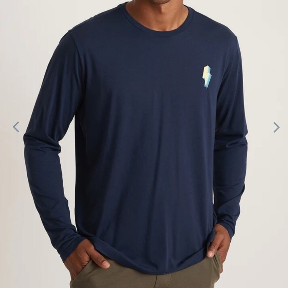 Marine Layer Mens Long Sleeve Graphic Tee Navy Blue Neon Bolt Size Large - Picture 2 of 6